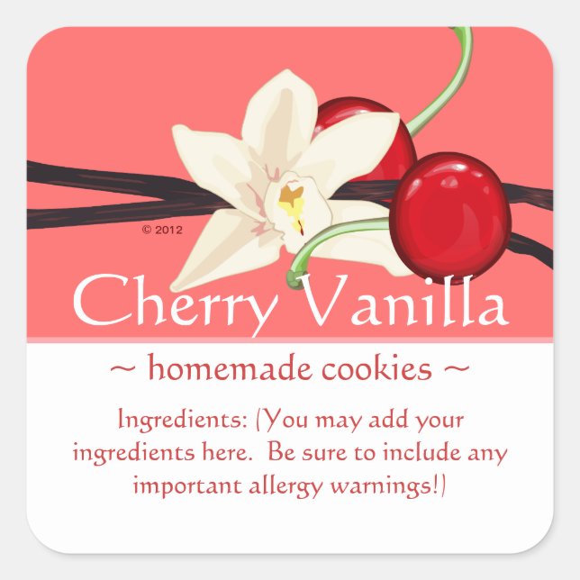 Pegatinas de personalizable Square Cherry Vanilla (Anverso)