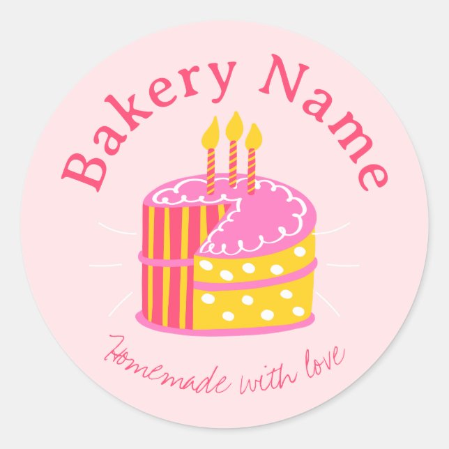 Pegatinas de personalizado Bakery | Pastel rosa co (Anverso)