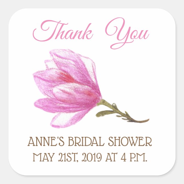 Pegatinas de Pink Flower Bridal Shower Square (Anverso)