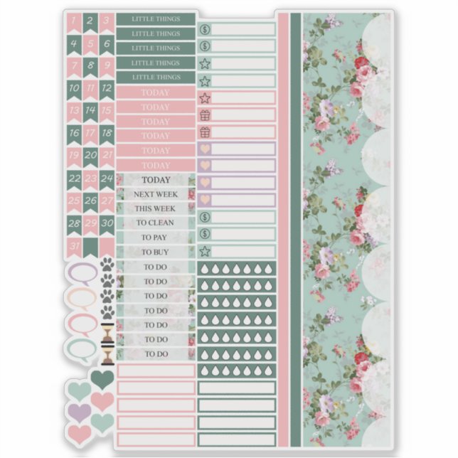Pegatinas de Pink Flowers Happy Planner (Anverso)