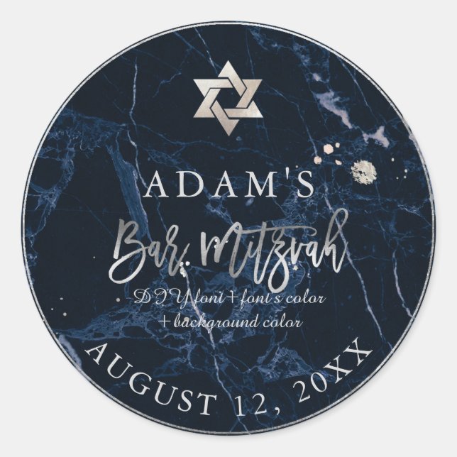 Pegatinas de PixDezines Mármol Mitzvah/Azul de med (Anverso)