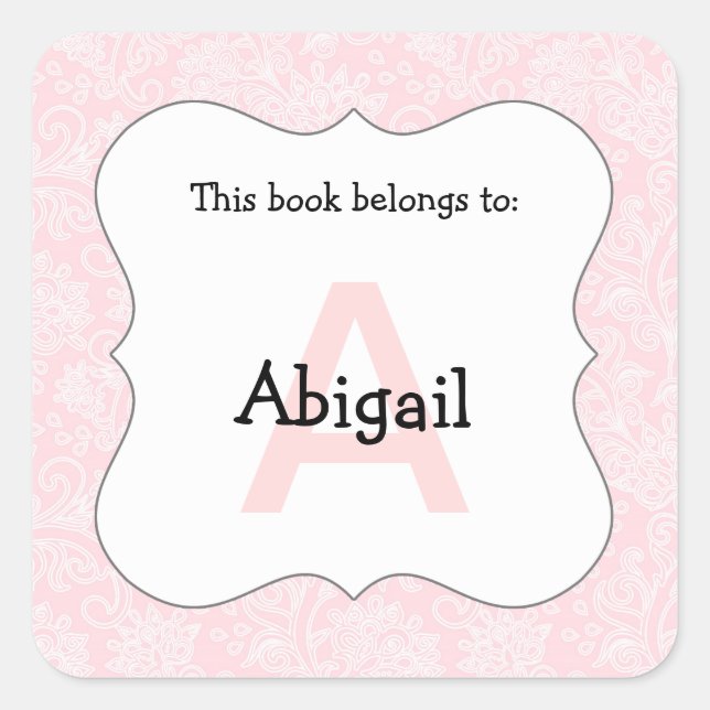 Pegatinas de placa de libro de monograma de Damask (Anverso)