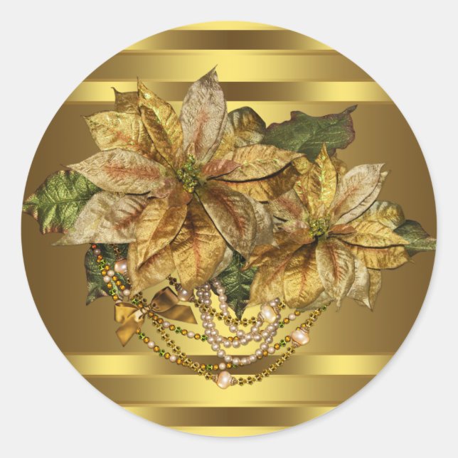 Pegatinas de Poinsettia de Oro Elegantes (Anverso)
