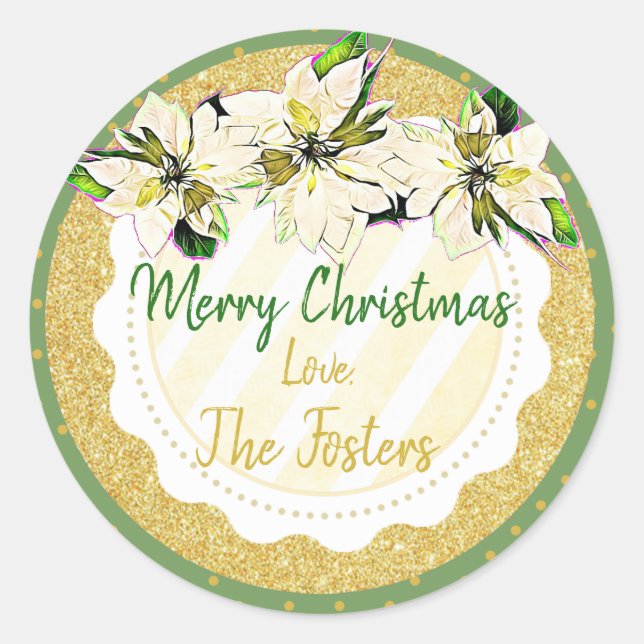 Pegatinas de Poinsettia personalizados de Feliz Na (Anverso)
