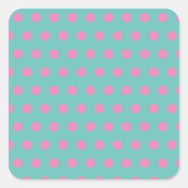 Pegatinas de Polka Dot Square (Aqua & Pink)