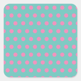 Pegatinas de Polka Dot Square (Aqua & Pink)