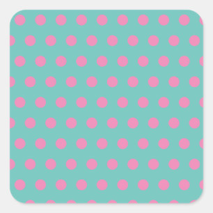 Pegatinas de Polka Dot Square (Aqua & Pink)