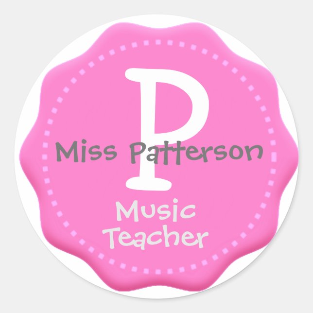 Pegatinas de profesores de monograma rosa (Anverso)