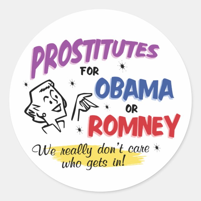 Pegatinas de Prostitutas para Obama o Romney (Anverso)