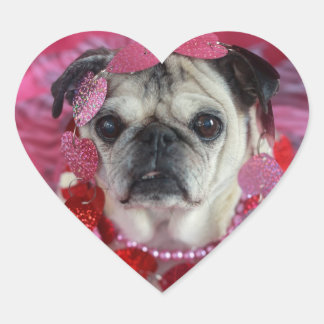 Pegatinas de Pug Valentine Heart