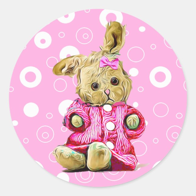 Pegatinas de puntos de polka blanca y conejo rosa (Anverso)