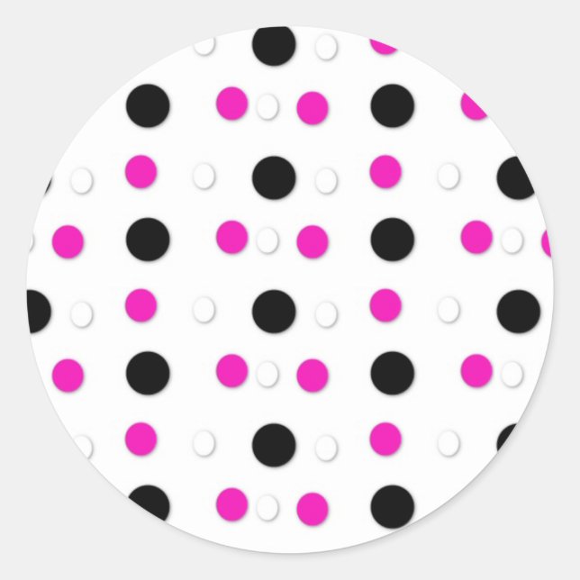 Pegatinas de puntos de polka rosado negro/blanco y (Anverso)