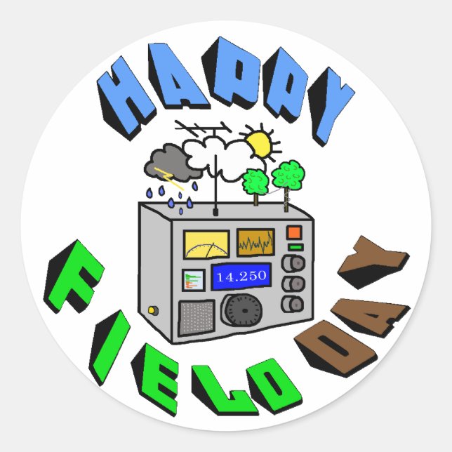 Pegatinas de radio Happy Field Day Ham (Anverso)