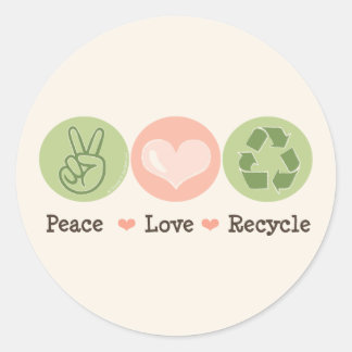 Pegatinas de reciclaje de reciclaje de Peace Love