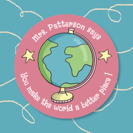 Pegatinas de recompensa de Doodle Globe rosa