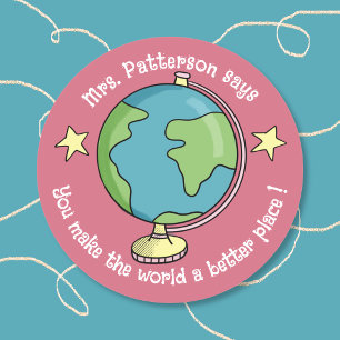 Pegatinas de recompensa de Doodle Globe rosa