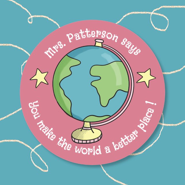 Pegatinas de recompensa de Doodle Globe rosa (Subido por el creador)