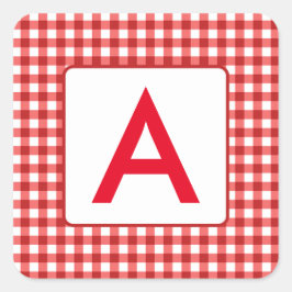 Pegatinas de Red Gingham Check Monogram Square