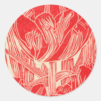 Pegatinas de Red Linocut Tulip Round