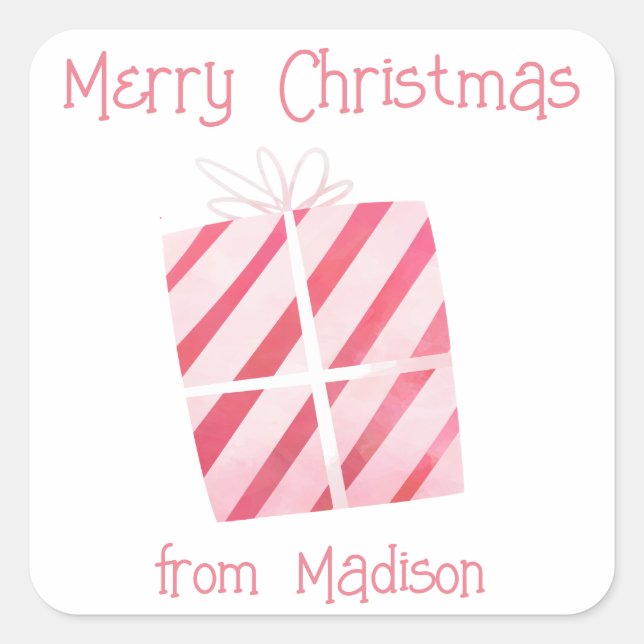 Pegatinas de regalo de acuarela presente Navidades (Anverso)