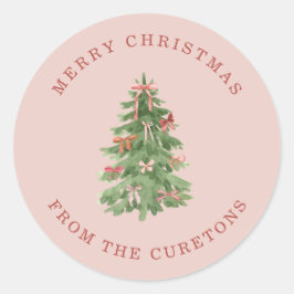 Pegatinas de regalo de árbol de Navidad rosa lindo