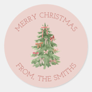 Pegatinas de regalo de árbol de Navidad rosa lindo