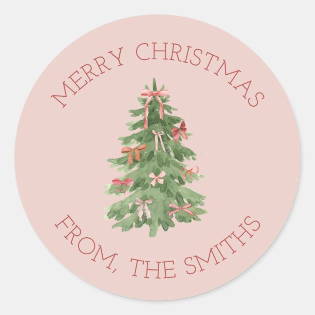 Pegatinas de regalo de árbol de Navidad rosa lindo (Anverso)