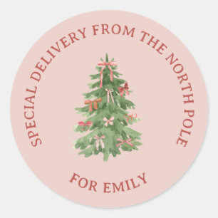 Pegatinas de regalo de árbol de Navidad rosa Polo