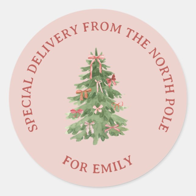Pegatinas de regalo de árbol de Navidad rosa Polo  (Anverso)