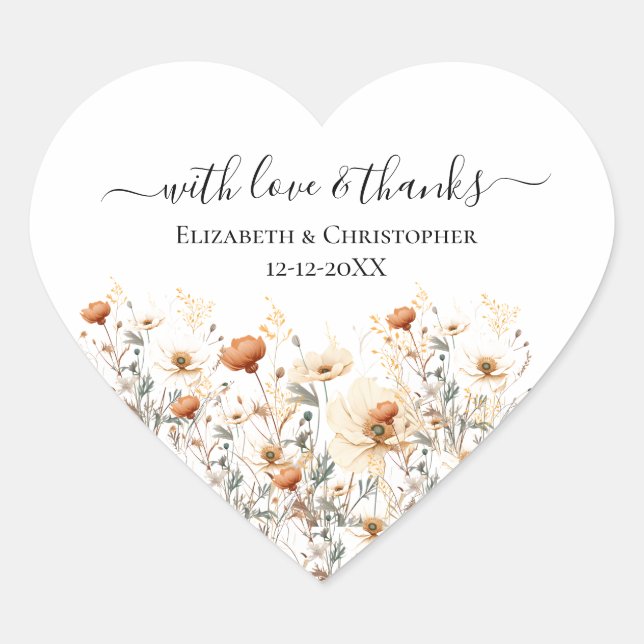 Pegatinas de regalo de boda Boho Wildflowers Beige (Anverso)