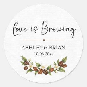Pegatinas de regalo de boda de café Love Is Brewin