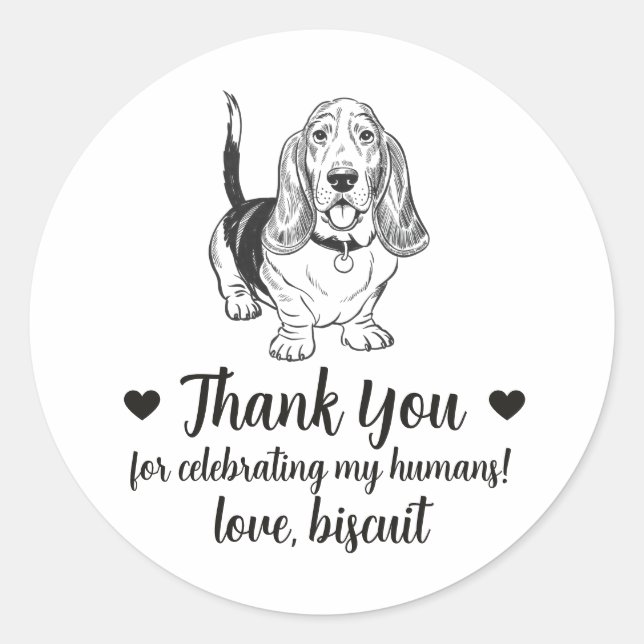 Pegatinas de regalo de boda de perro Basset Hound  (Anverso)