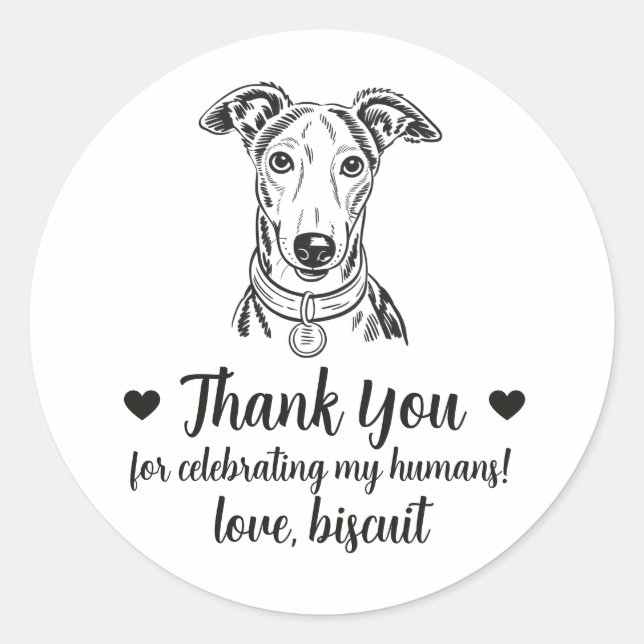Pegatinas de regalo de boda de perro galgo gris pe (Anverso)