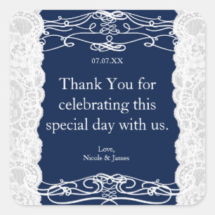 Pegatinas de regalo de boda elegantes de encaje az