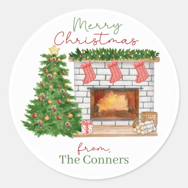 Pegatinas de regalo de chimenea de Navidad acogedo (Anverso)