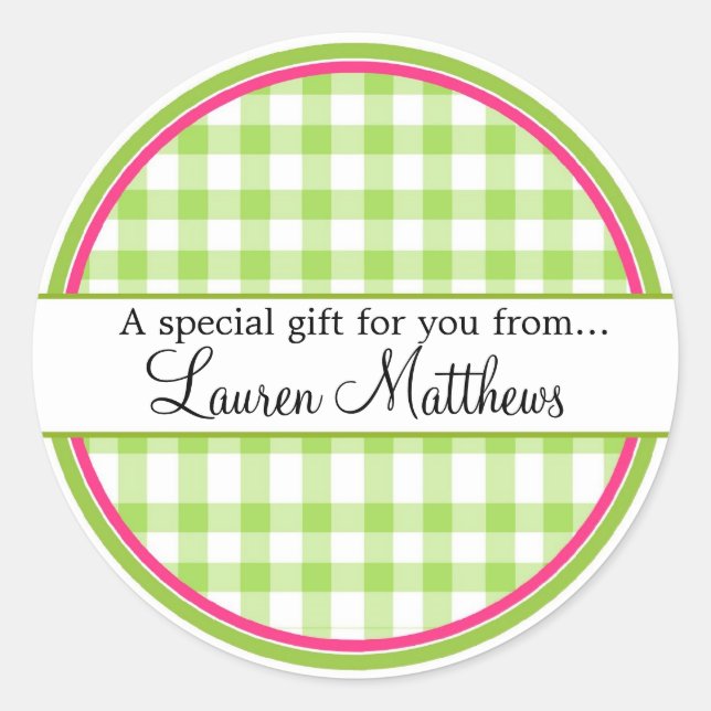 Pegatinas de regalo de Gingham personalizados (Anverso)