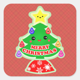 Pegatinas de regalo de Kawaii, Árbol de Navidad Fe