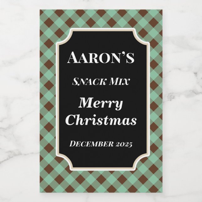 Pegatinas de regalo de Mint Gingham Food Kitchen L (Etiqueta única)