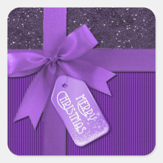 Pegatinas de regalo de Navidad Purple Ribbon Merry