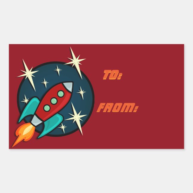PEGATINAS DE REGALO RECTANGLE DE RETRO ROCKET (Anverso)