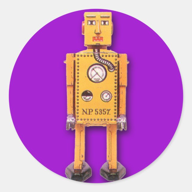 Pegatinas de robots de juguete amarillo (hoja de 6 (Anverso)