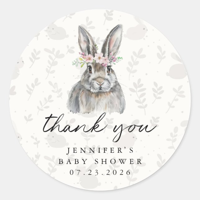 Pegatinas de Ronda de Bunny Gracias Personalizados (Anverso)