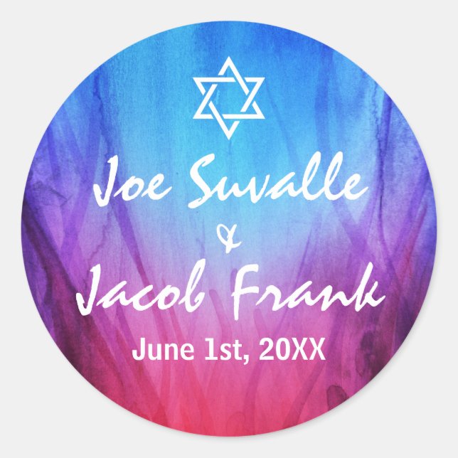 Pegatinas de Round Bar Mitzvah | Rojo azul | Hielo (Anverso)