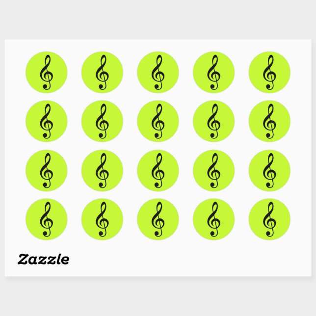 Pegatinas de Round Bright Lime Treble Clef (Hoja)
