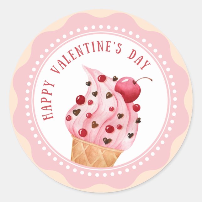 Pegatinas de San Valentín de diseño rosa y helado (Anverso)