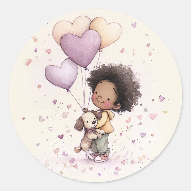Pegatinas de San Valentín - Niño pequeño afroameri (Anverso)