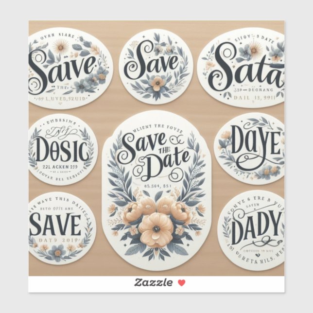 pegatinas de "Save the Date" con tipografía elegan (Hoja)
