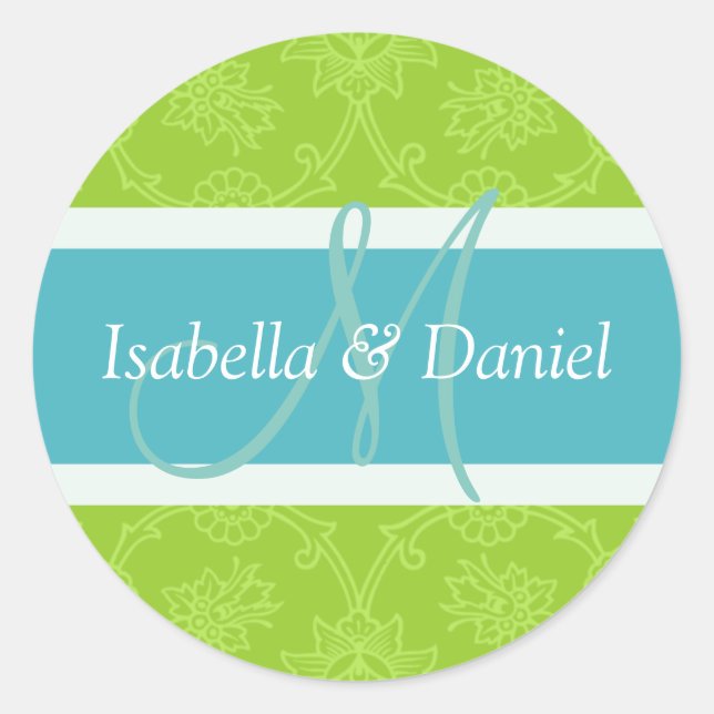 Pegatinas De Sello De Monograma Verde Y Azul (Anverso)