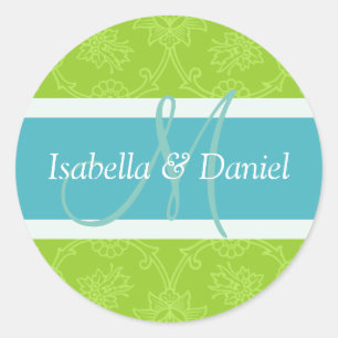 Pegatinas De Sello De Monograma Verde Y Azul