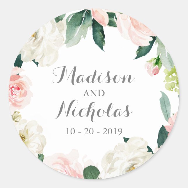 Pegatinas de Sello para sobres Boda de flores blan (Anverso)